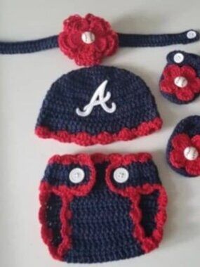 Crochet Baby Girl Atlanta Braves Baseball Inspired Outfit Photo Prop